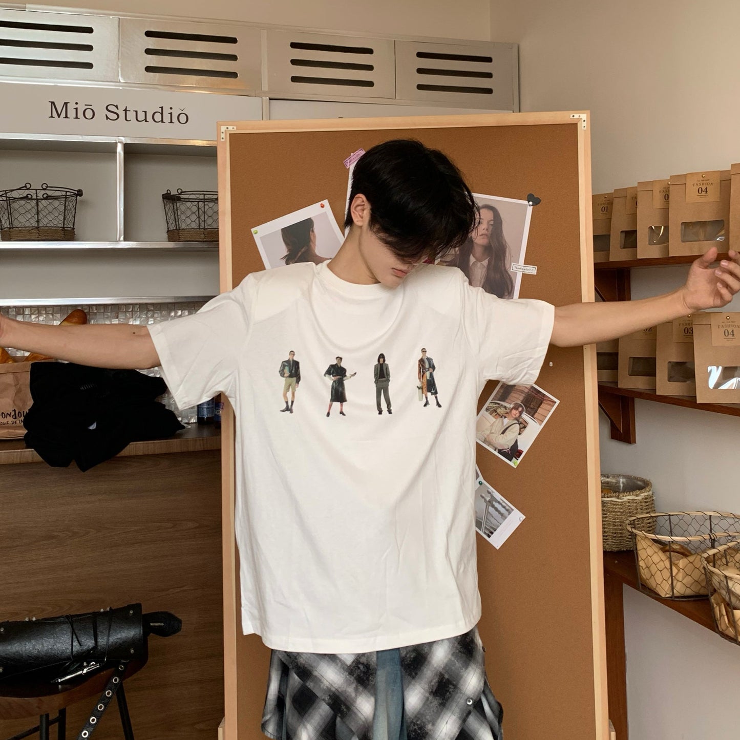 Shoulder-Pad Print Cotton Oversize Short Sleeve T-Shirt WN19834