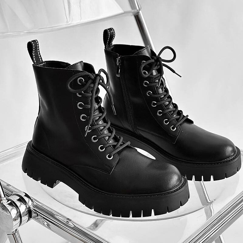 Chunky Platform 8-Eye Lace-Up Zipper Boots WN24533