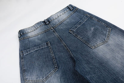 Washed Star Rhinestone Wide Leg Denim Jeans WN25458