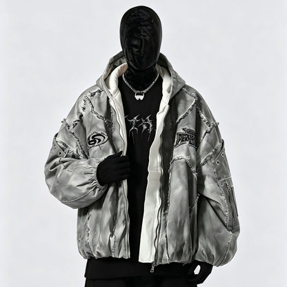 Washed Graphic Pocket Detail Hooded Jacket WN27967
