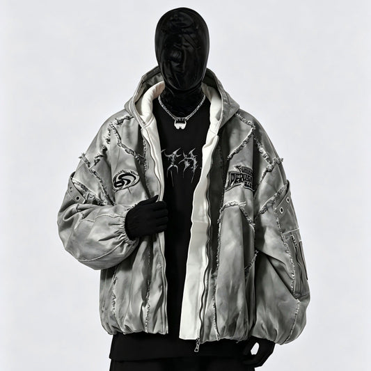 Washed Graphic Pocket Detail Hooded Jacket WN27967