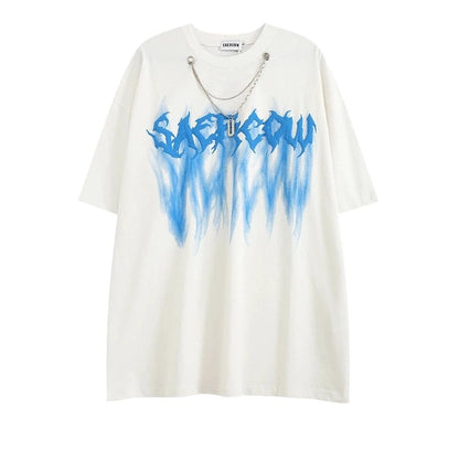 Chain Attache Print Oversize Short Sleeve T-Shirt WN5468