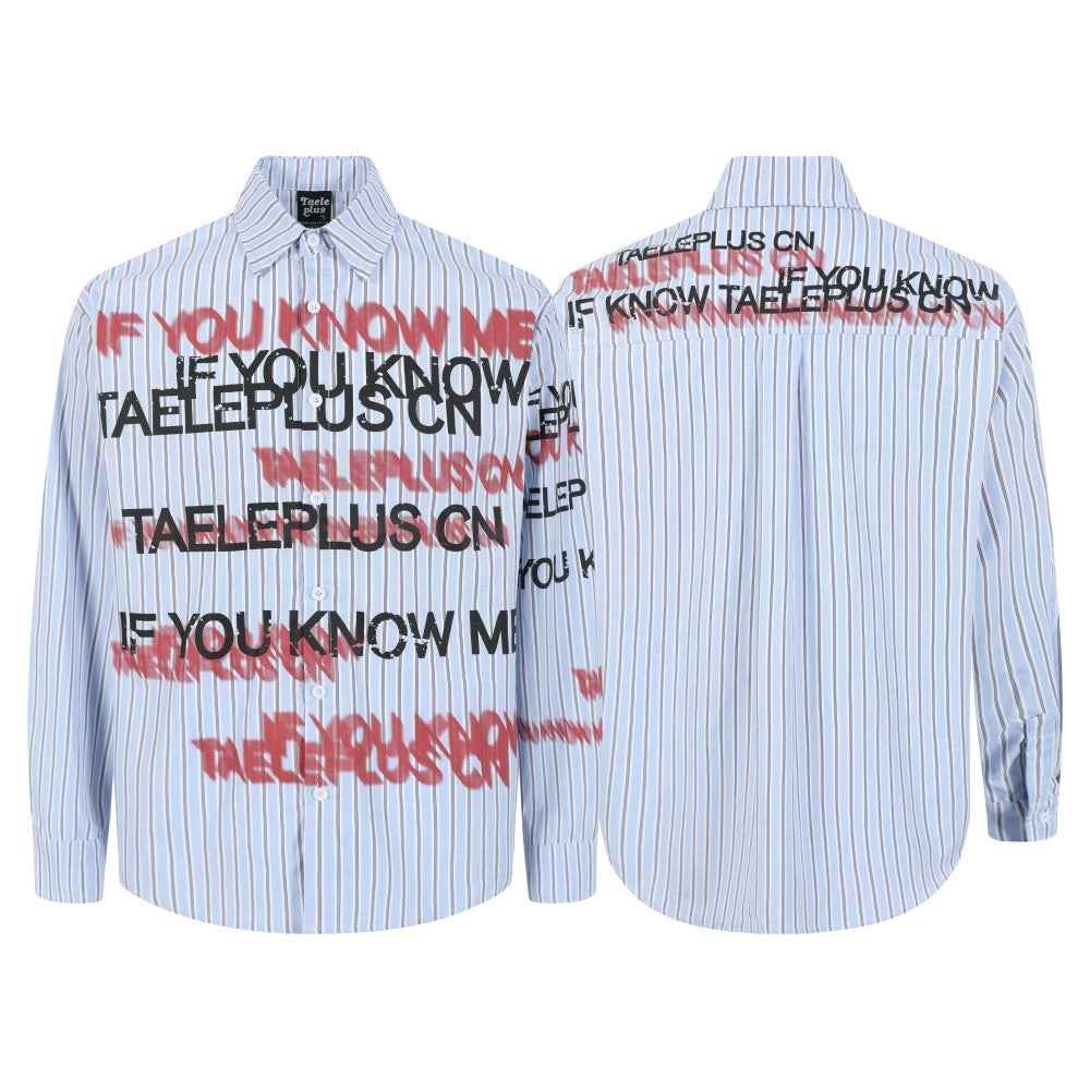 Stripe Letter Print Long Sleeve Shirt WN25396