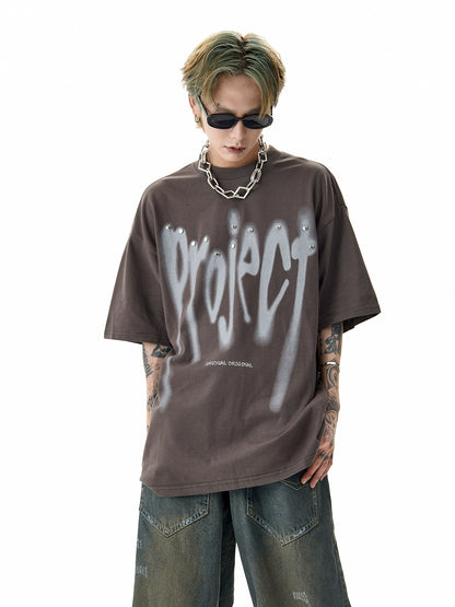 Graffiti Letter Print Design Heavyweight Short Sleeve T-Shirt WN5208