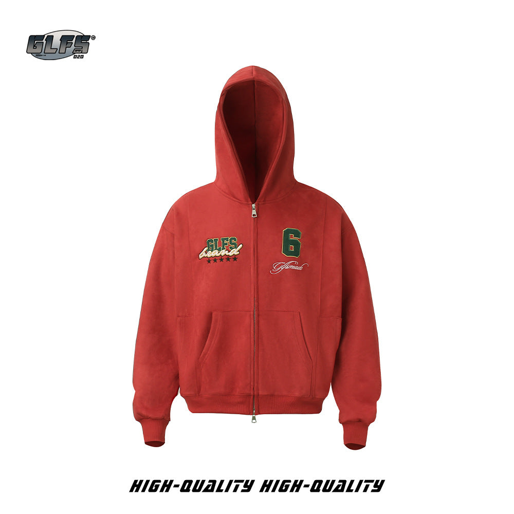 Patchwork Embroidery Cropped Zip-Up Hoodie WN26543
