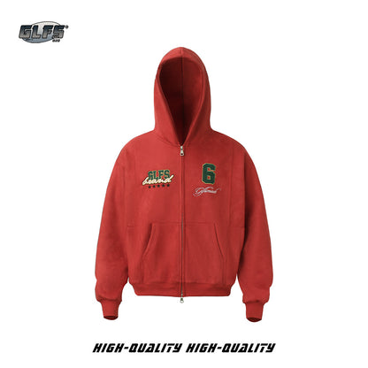 Patchwork Embroidery Cropped Zip-Up Hoodie WN26543