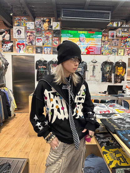 Embroidery Letter Design Hooded Zipper Jacket WN19104