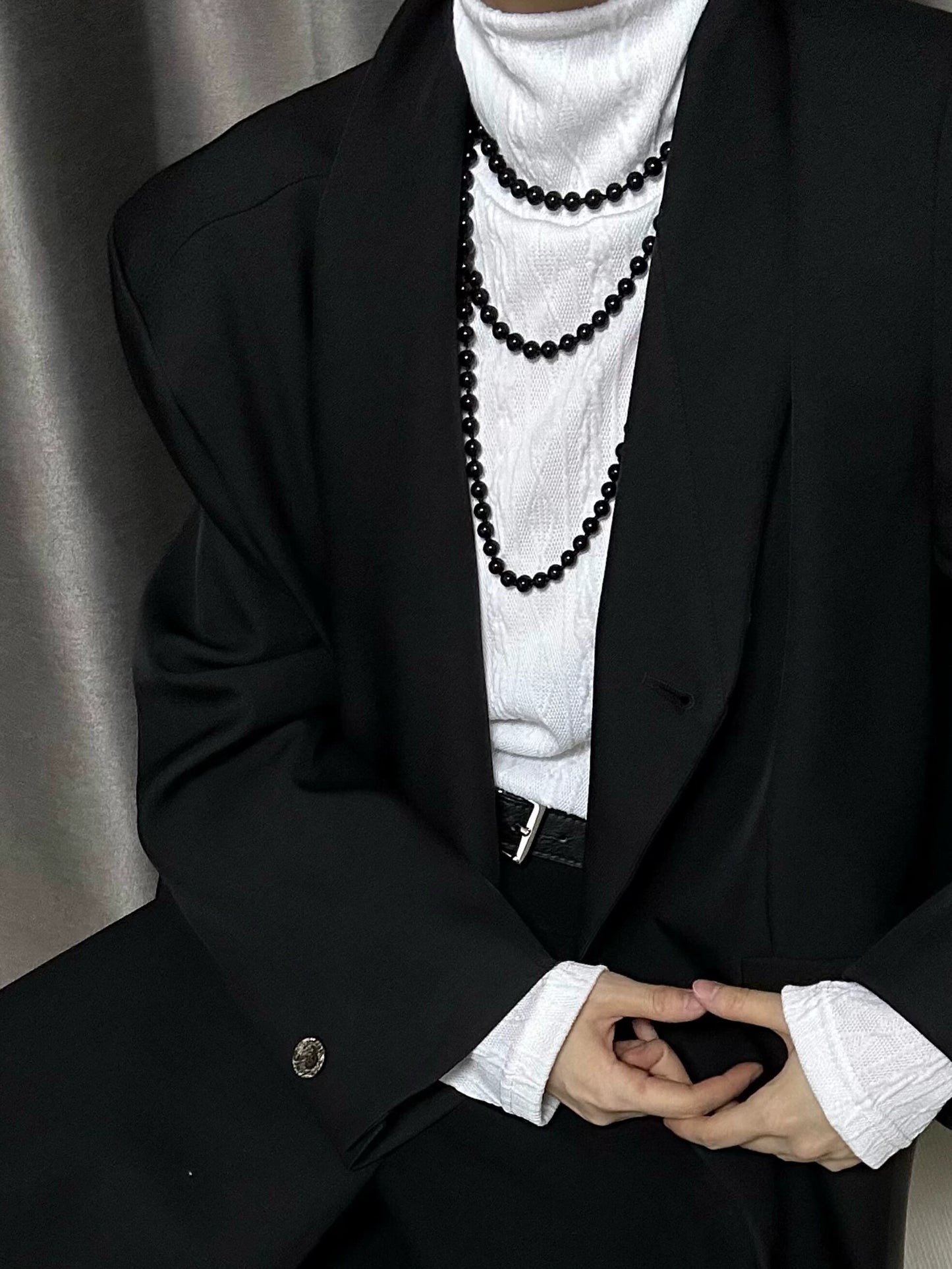 Black Long Pearl Beads Necklace WN19667