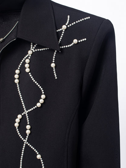 Rhinestone Line Short Jacket & Rhinestone Line Wide Leg Trousers Setup WN23730