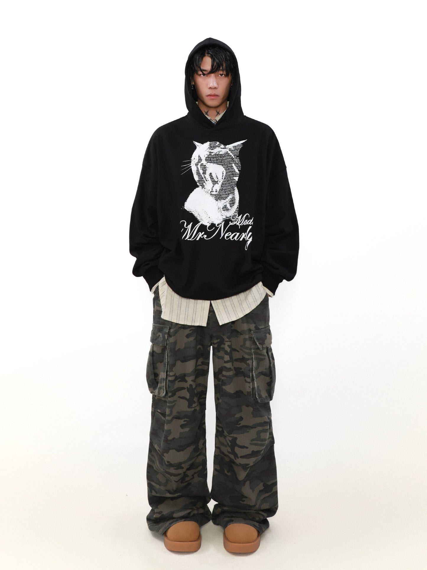 Cat Print Oversize Pullover Hoodie WN8293