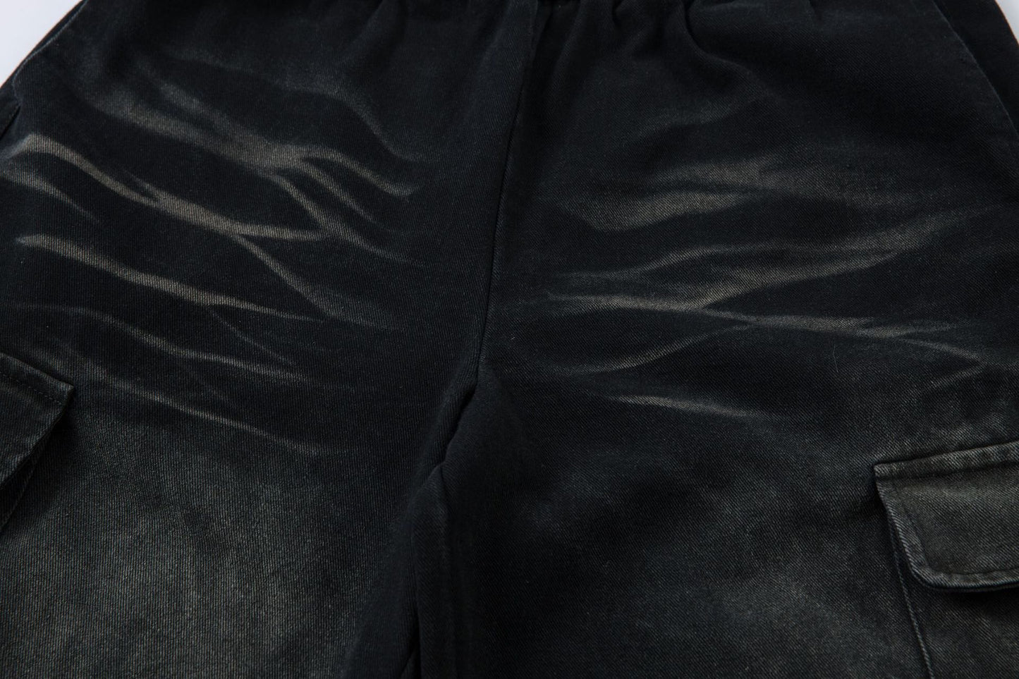 Washed Wide-Leg Cargo Denim Jeans WN12729