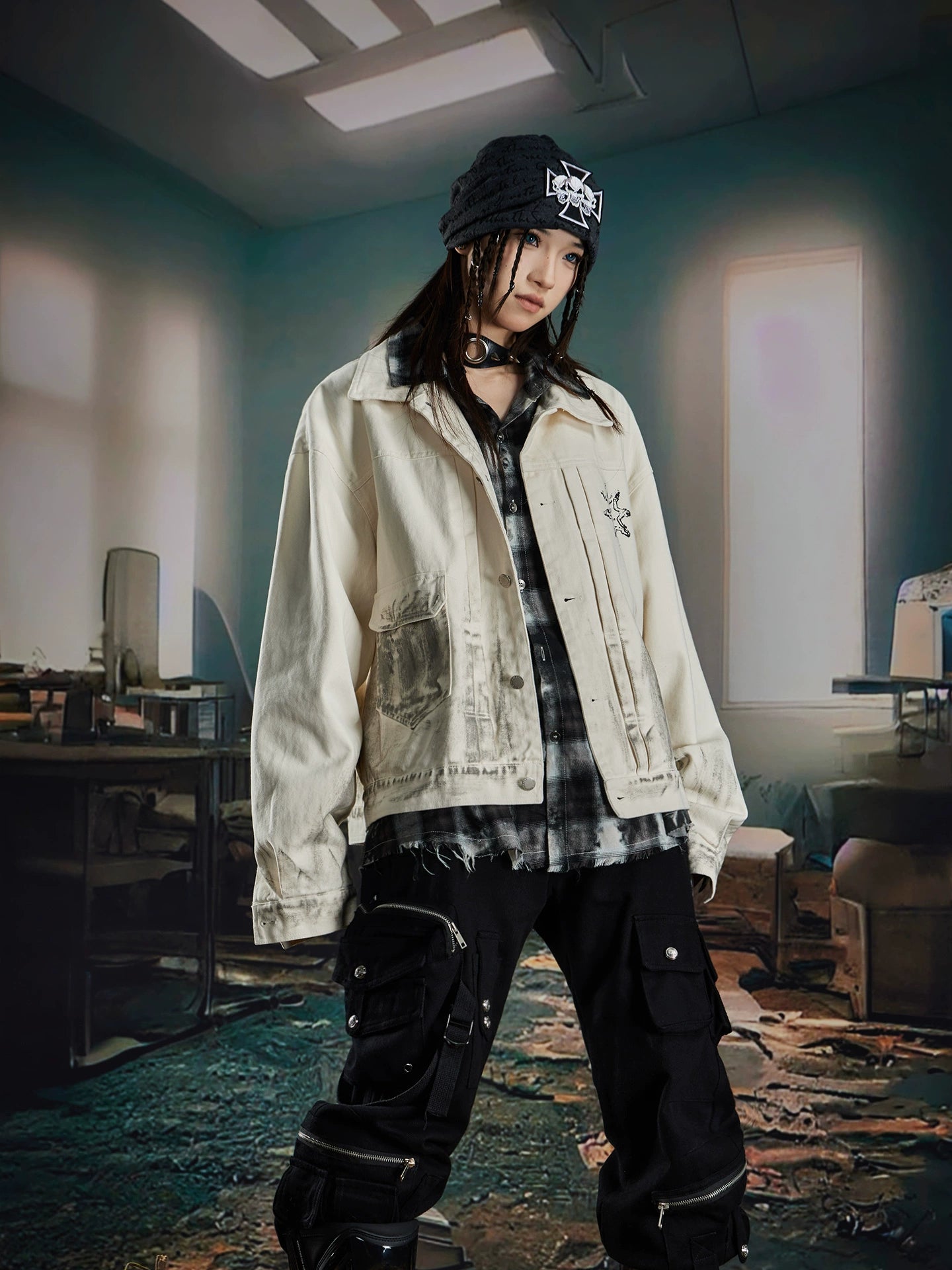 Dirty Print Oversize Denim Jacket WN20587