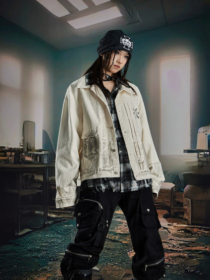 Dirty Print Oversize Denim Jacket WN20587