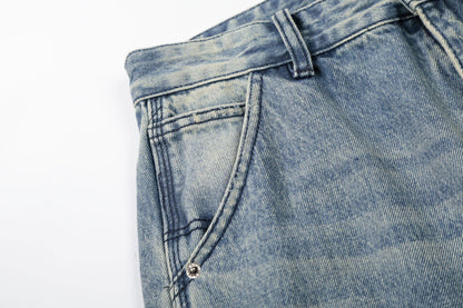 Washed Deconstruction Damage Wide Leg Denim Jeans WN25978