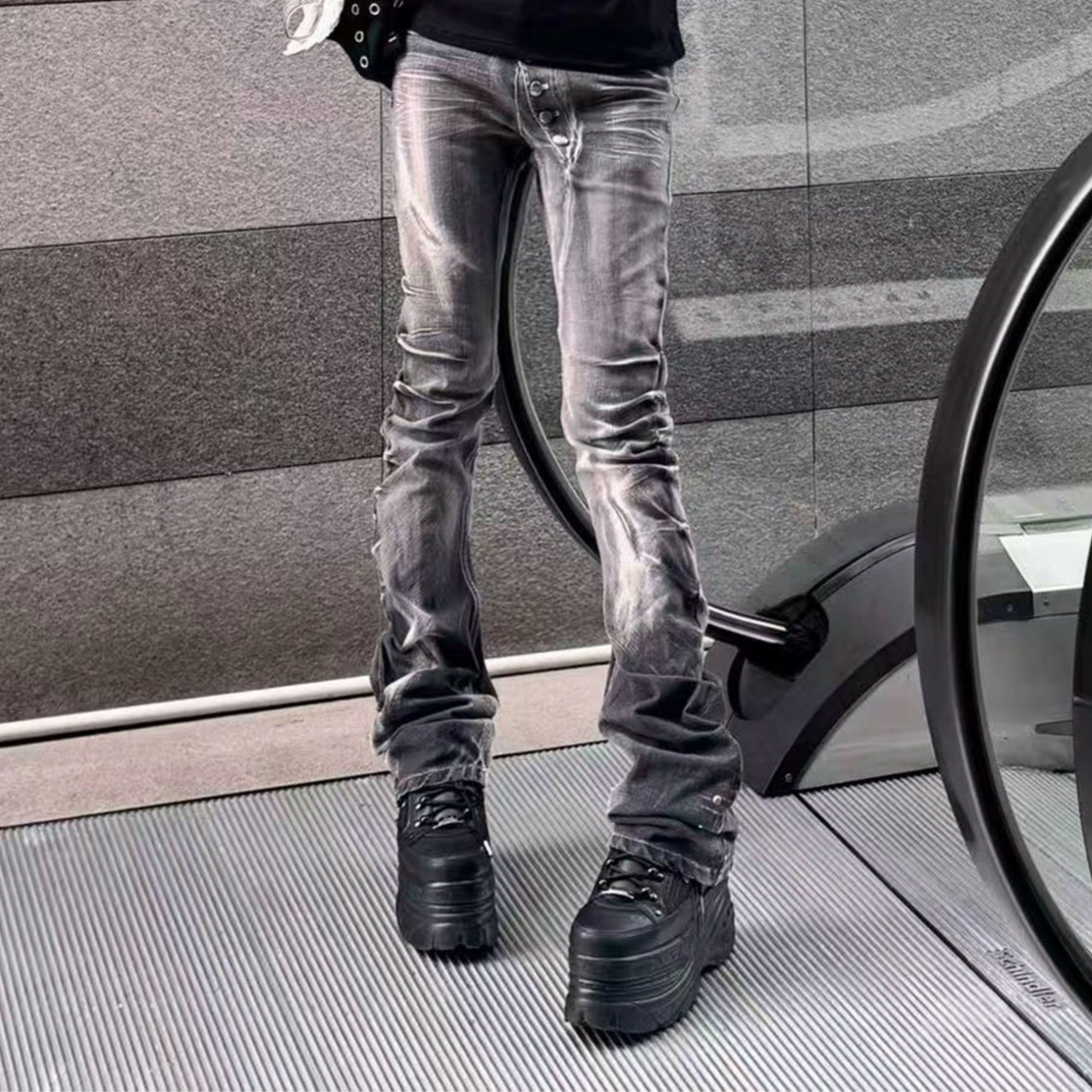 Washed Whisker Straight Denim Jeans WN20891