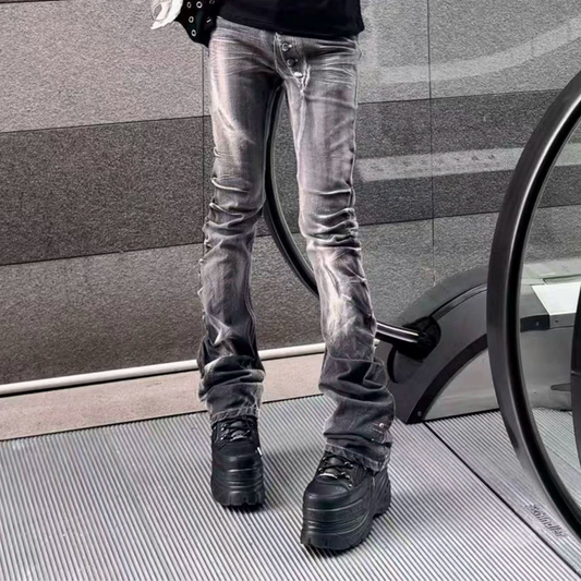 Washed Whisker Straight Denim Jeans WN20891