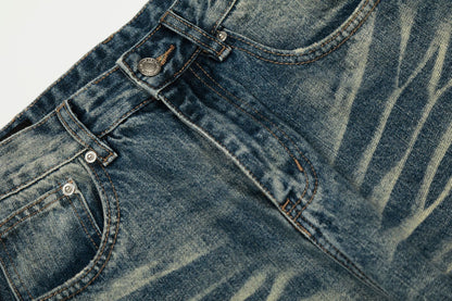 Whisker Damage Wide Leg Denim Jeans WN25973