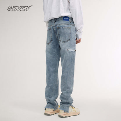 Washed Straight Denim Jeans WN12555