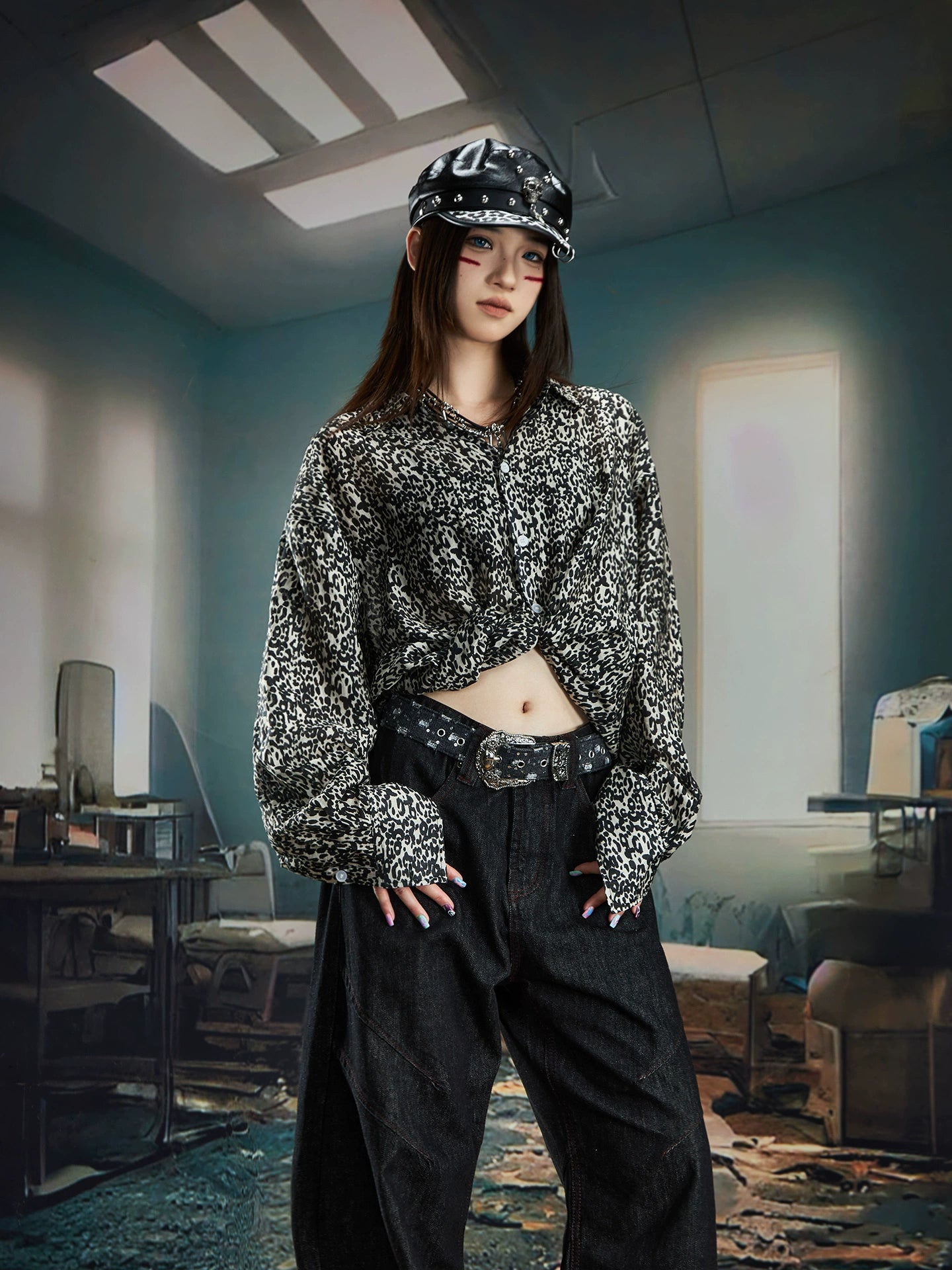 Leopard Print Oversize Long Sleeve Shirt WN20565