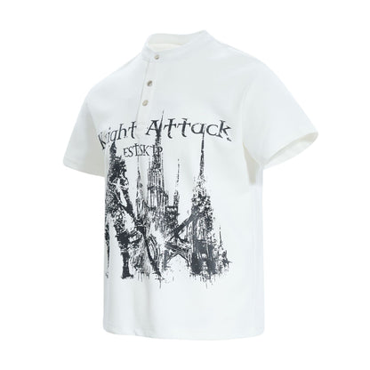 High-Neck Knight Graphic Short Sleeve Polo Shirt WN25839