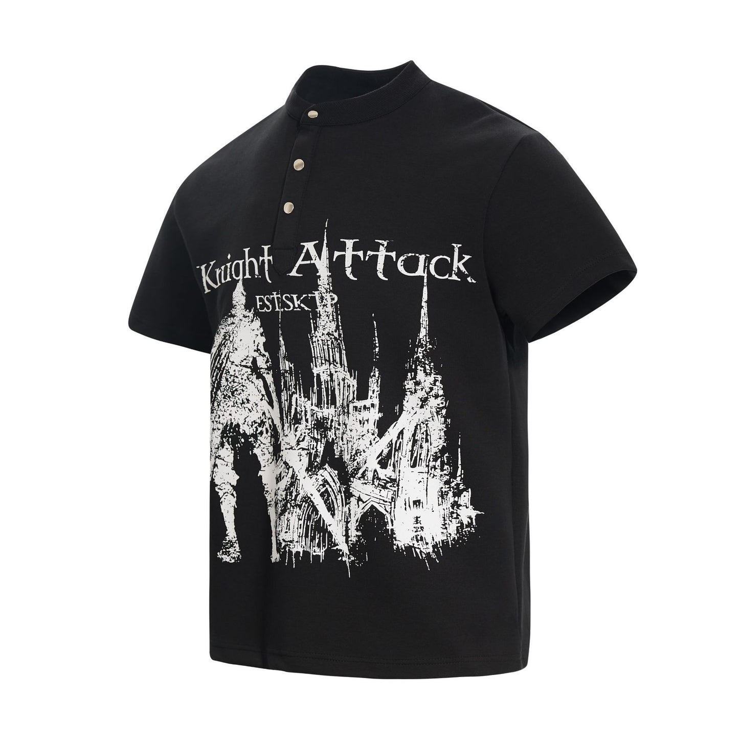 High-Neck Knight Graphic Short Sleeve Polo Shirt WN25839