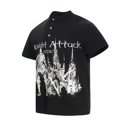 High-Neck Knight Graphic Short Sleeve Polo Shirt WN25839