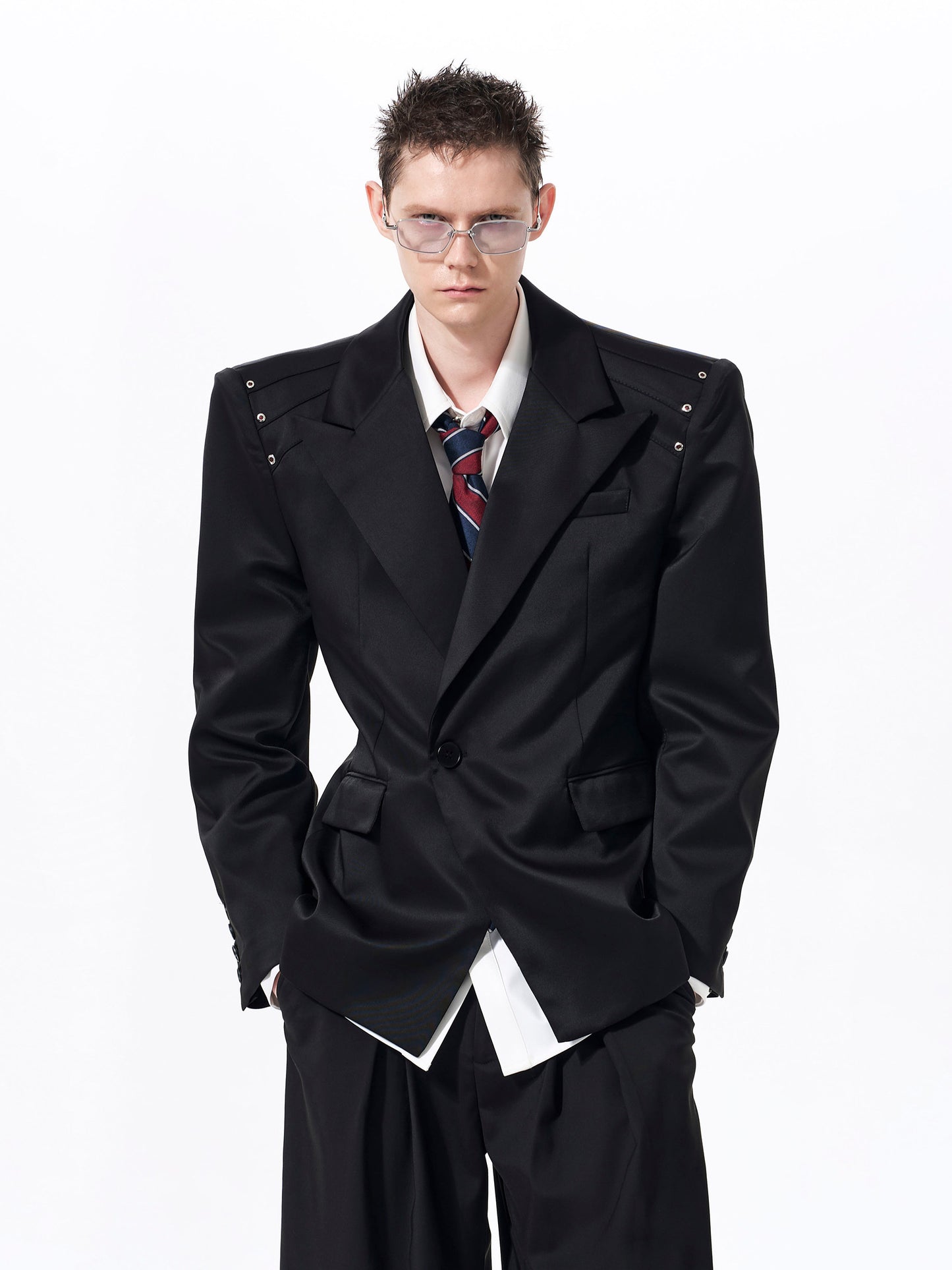 Oversize Waist-Cinched Tailored Jacket & Trousers Setup WN23272