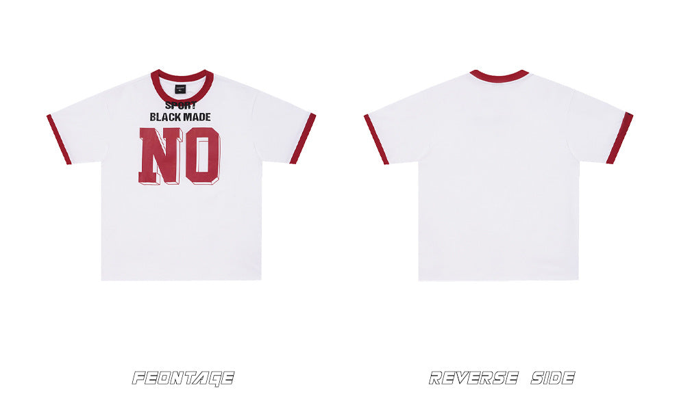 NO Letter Print Ribbed Cuff Short Sleeve T-Shirt WN26551
