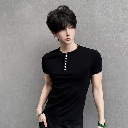 Button Rib Short Sleeve T-Shirt WN25041