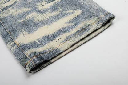 3D Print Damage Washed Wide Leg Denim Jeans WN27953