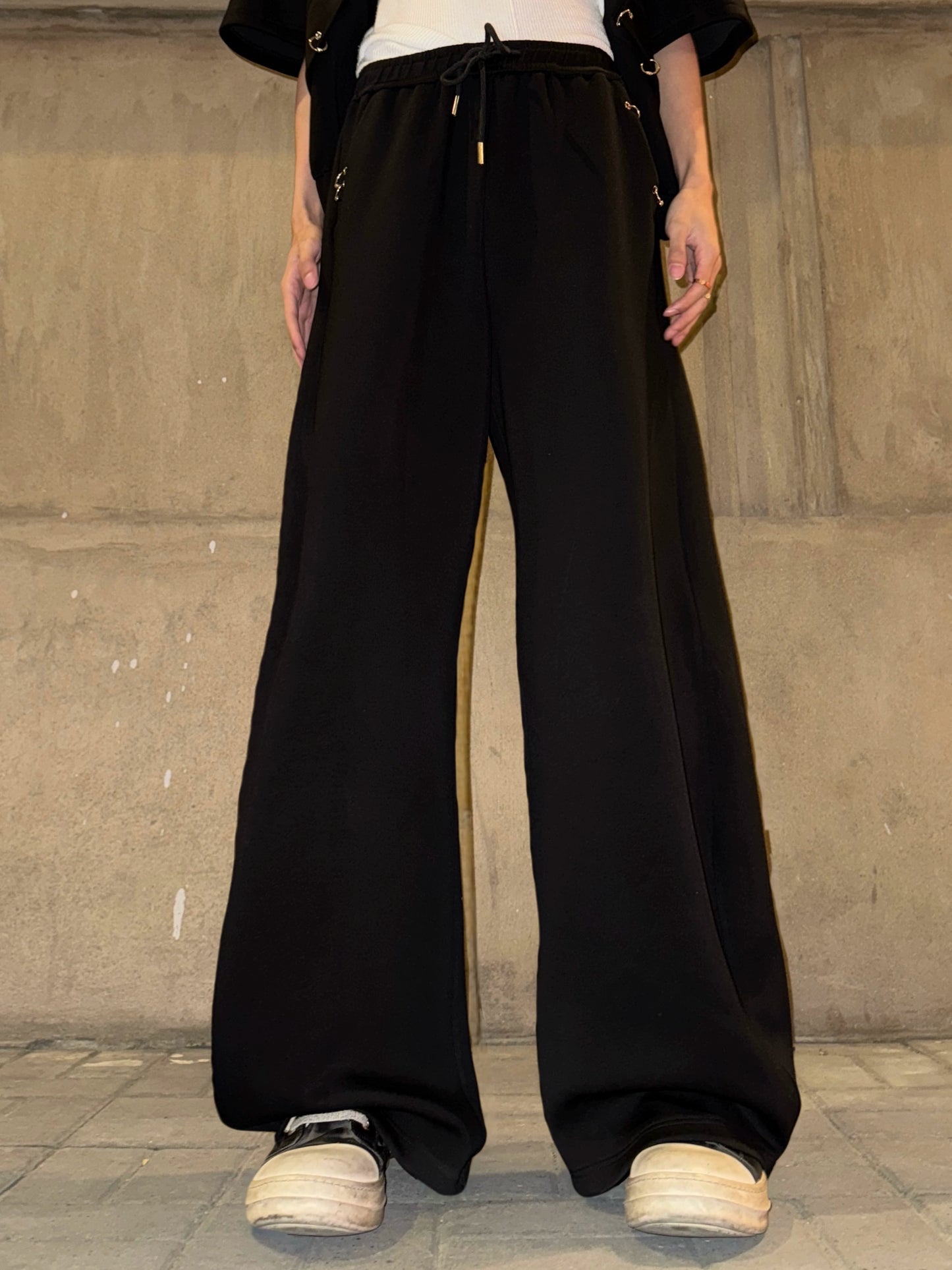 Graphic Letter Embroidery Shoulder-Pad Short Jacket & Wide Leg Pants Setup WN20748