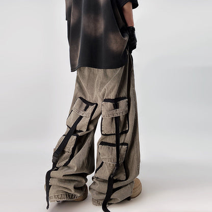 Washed Multi-Pocket Wide Leg Denim Jeans WN23998