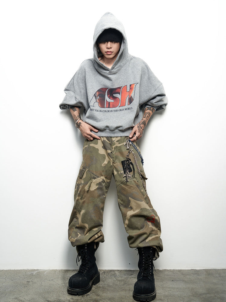 Letter Print Cropped Oversize Hoodie WN22971