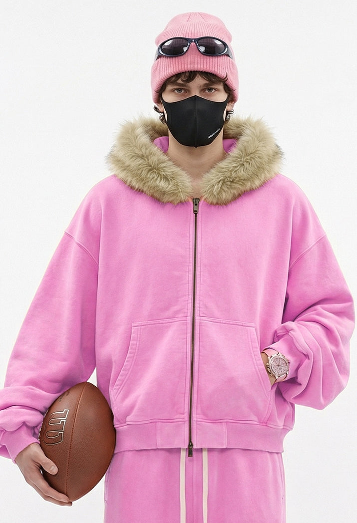Fake Fur Collar Fleece Lining Zipper Hoodie WN23118