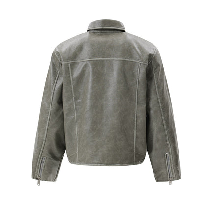 Washed Heavyweight PU Leather Jacket WN11264