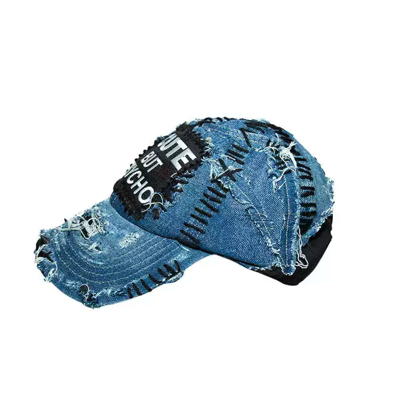 Patchwork Damage Denim Embroidery Washed Curved-Brim Cap WN21137