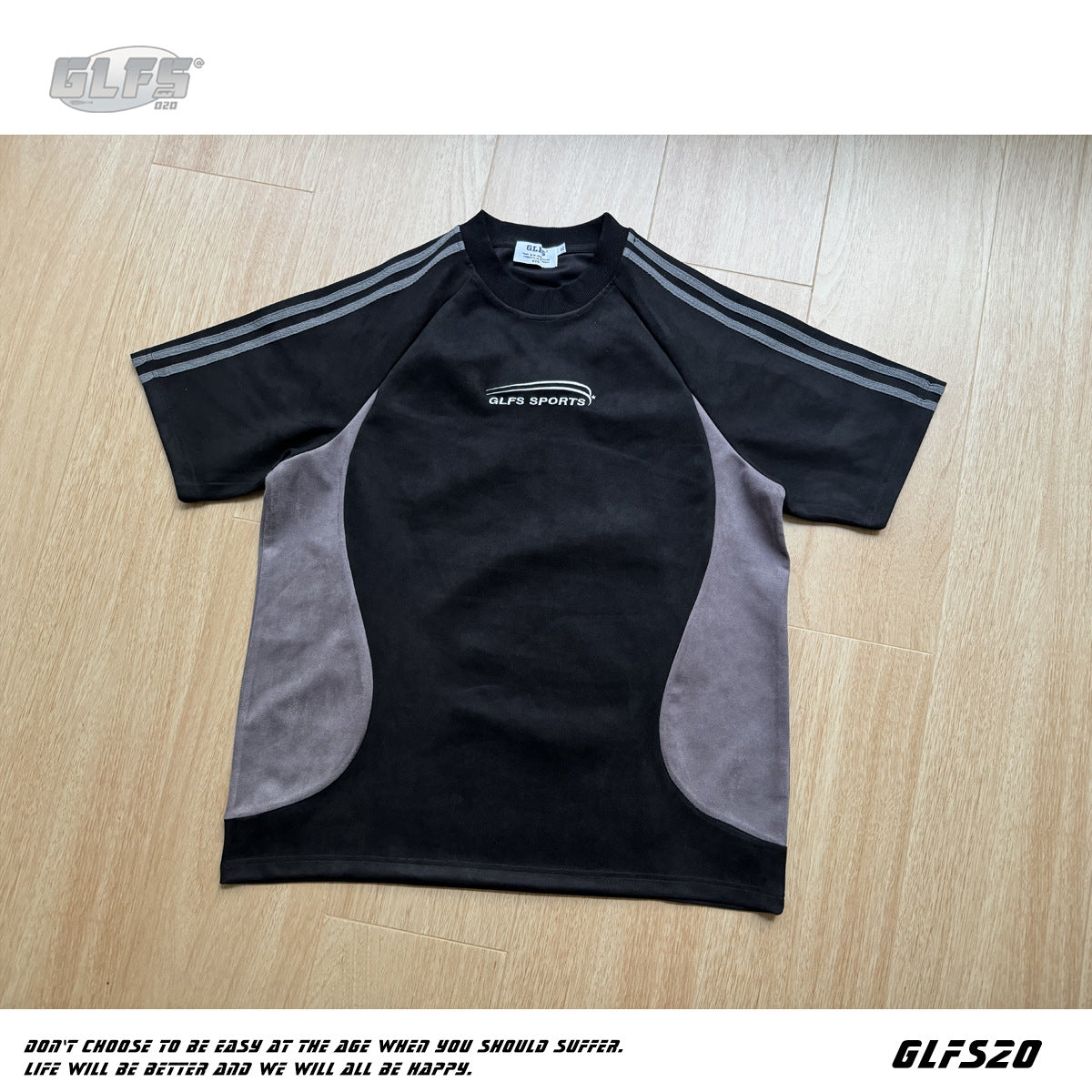 Suede Raglan Embroidery Short Sleeve T-Shir WN26430