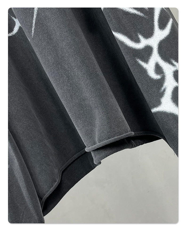 Washed Fake Layered Round Neck Print Long Sleeve T-Shirt WN7817