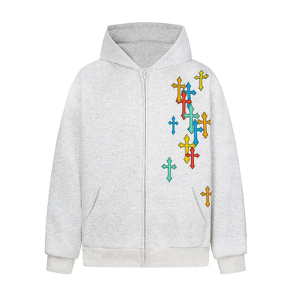 Foam Cross Print Zipper Hoodie WN21040