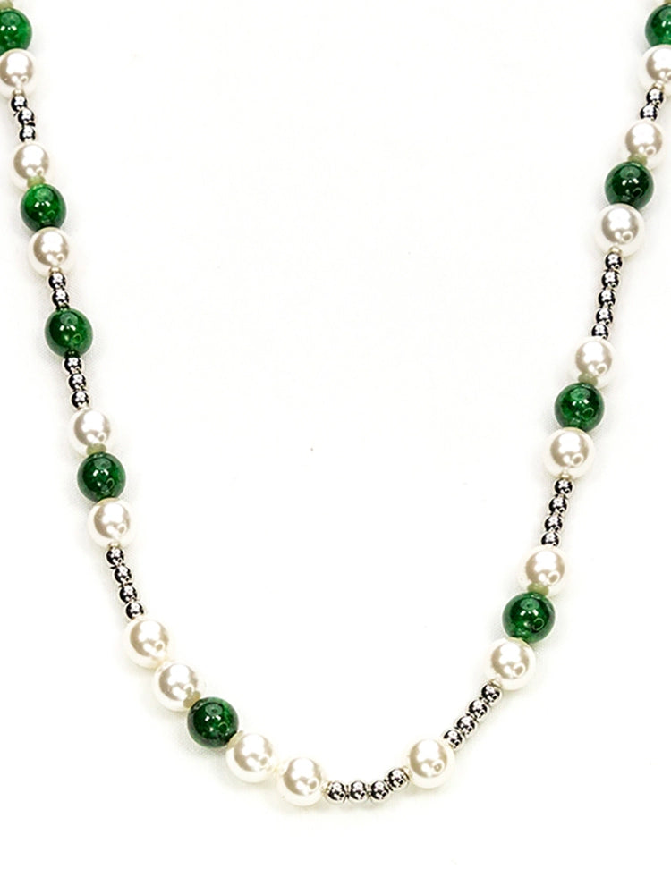 Pearl & Green Bead Necklace WN21139