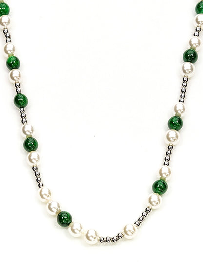 Pearl & Green Bead Necklace WN21139