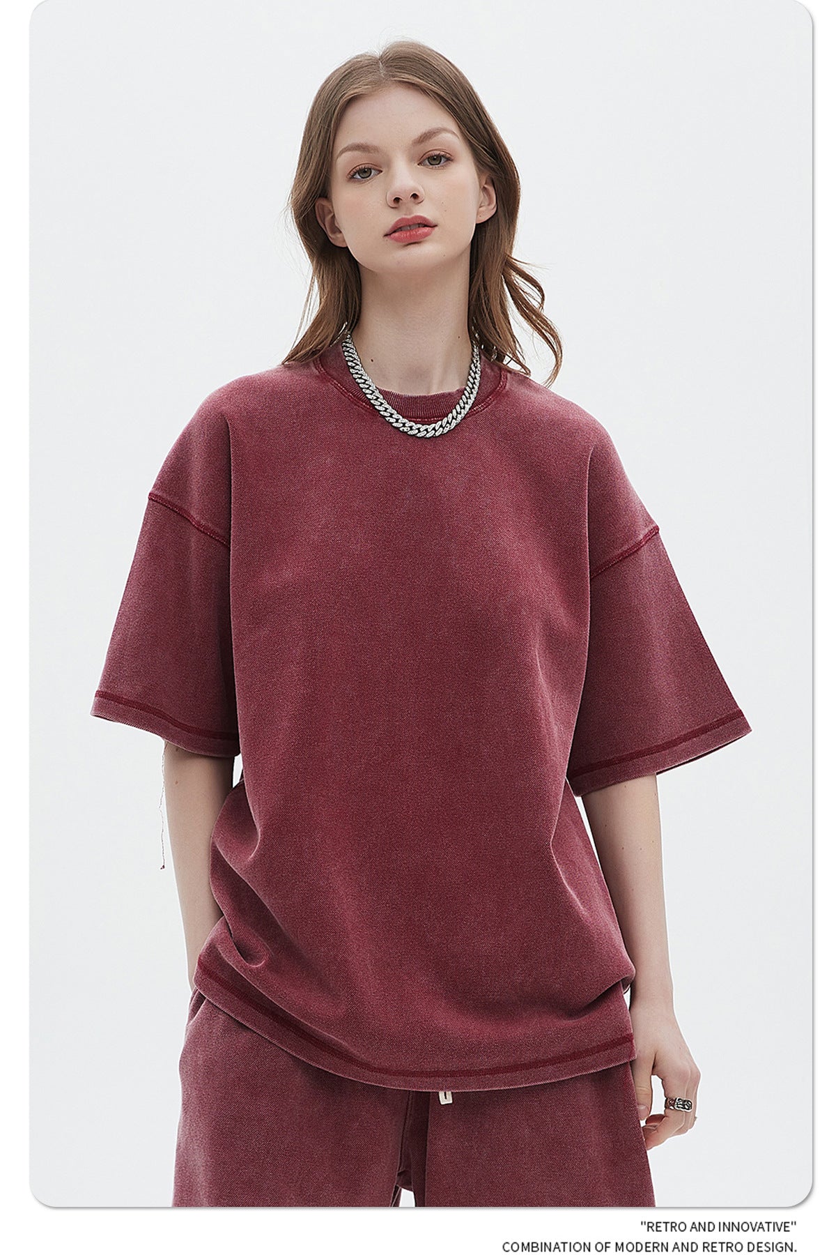 Oversize Washed Short-sleeve T-shirt & Washed Short Sweatpants Setup WN6612