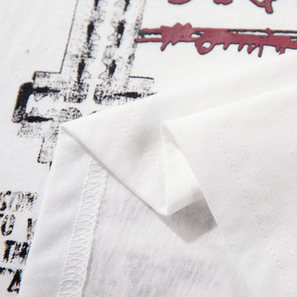 High-Neck Graphic Print Cotton Short Sleeve T-Shirt WN25578