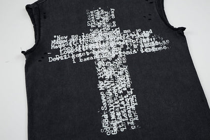 Cross Graphic Damage Sleeveless T-Shirt WN28060