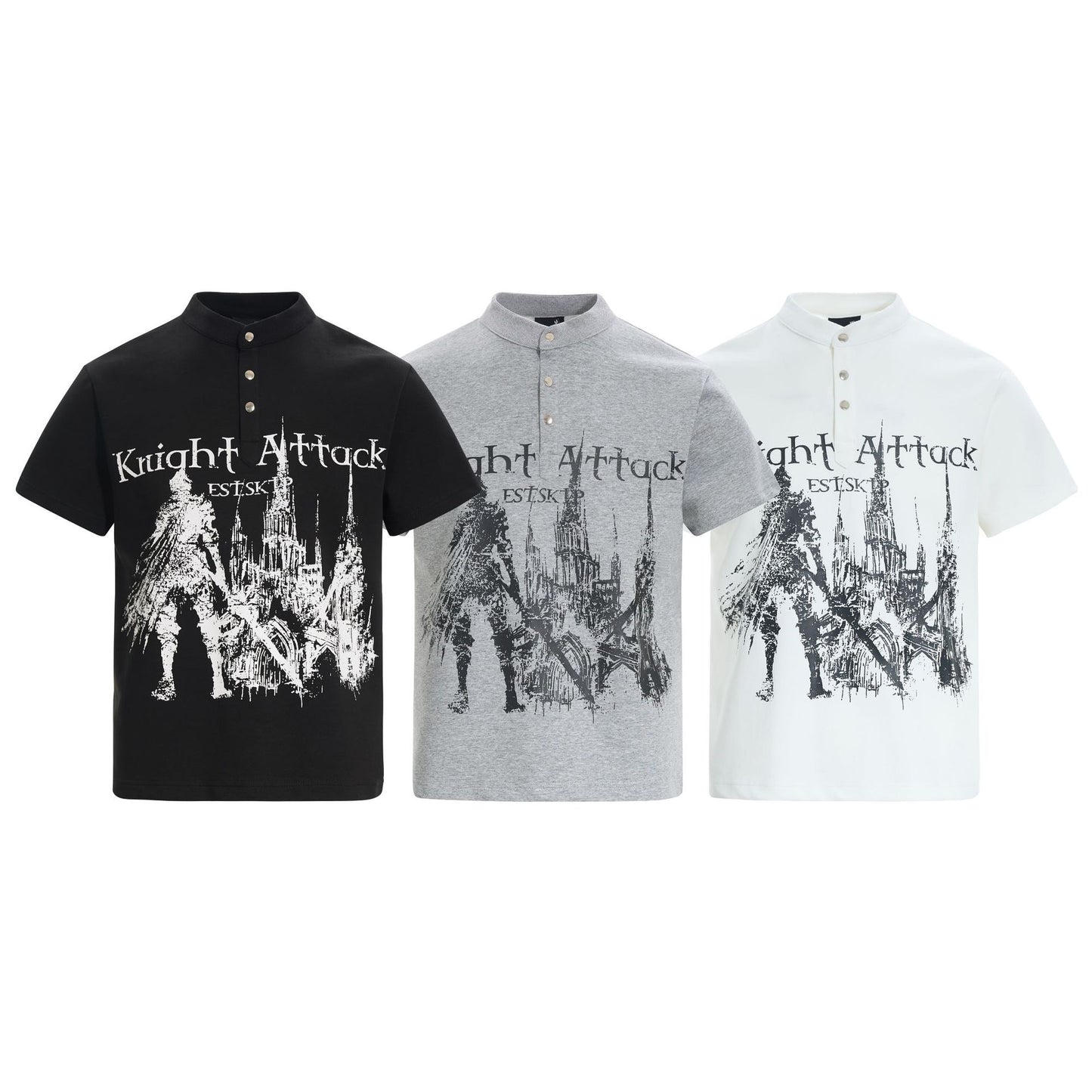 High-Neck Knight Graphic Short Sleeve Polo Shirt WN25839