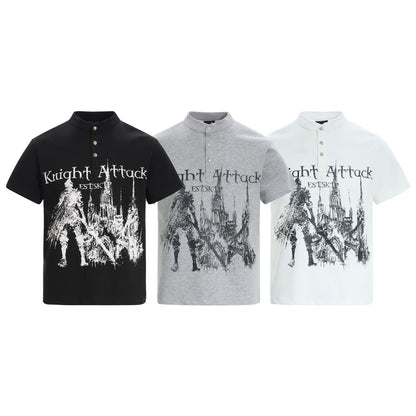 High-Neck Knight Graphic Short Sleeve Polo Shirt WN25839