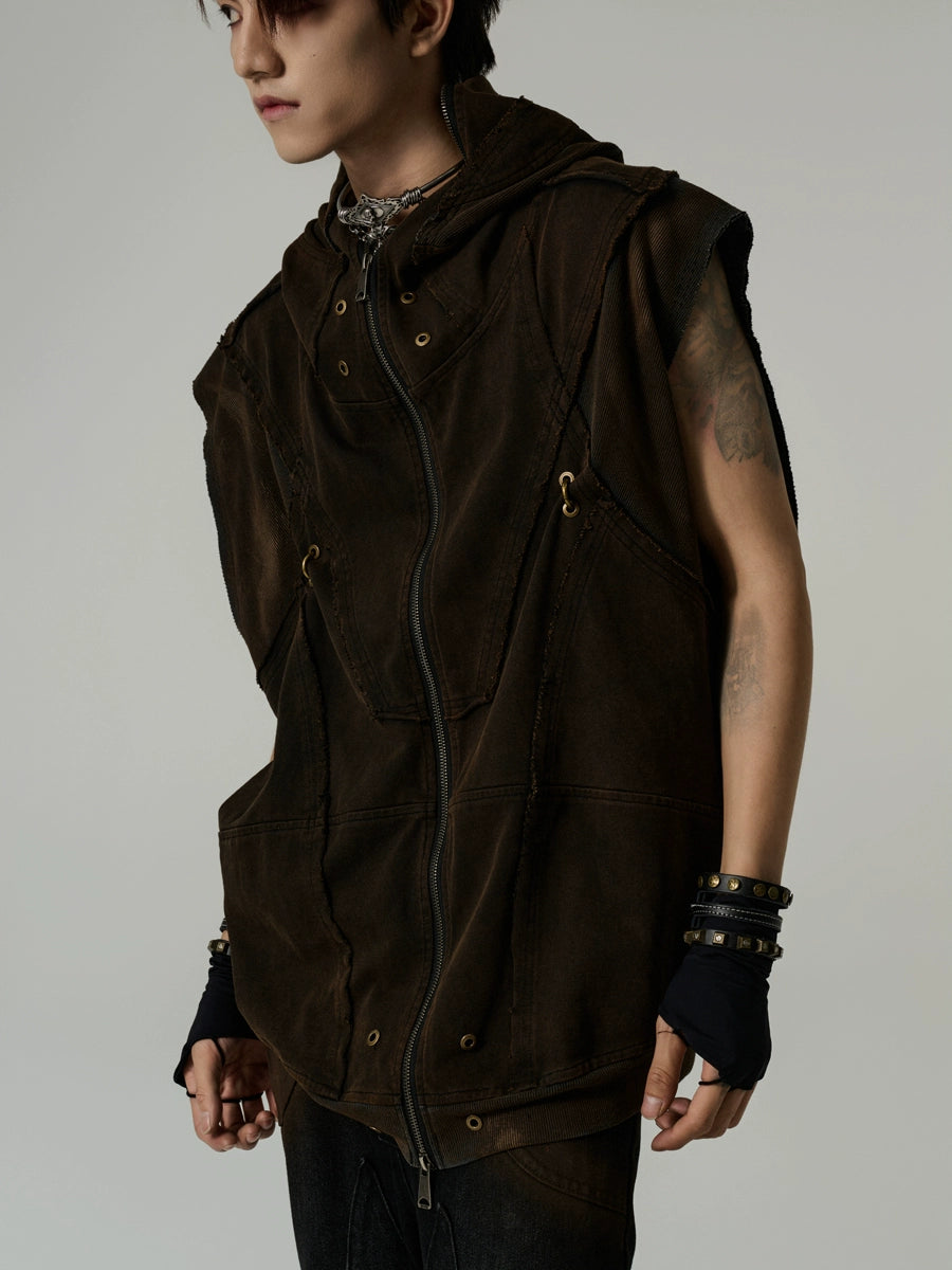 Washed Oversize Hooded Vest WN9445