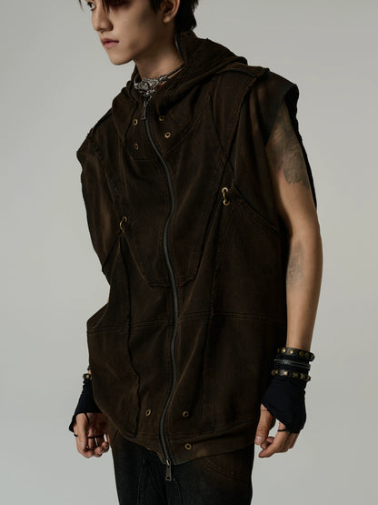 Washed Oversize Hooded Vest WN9445