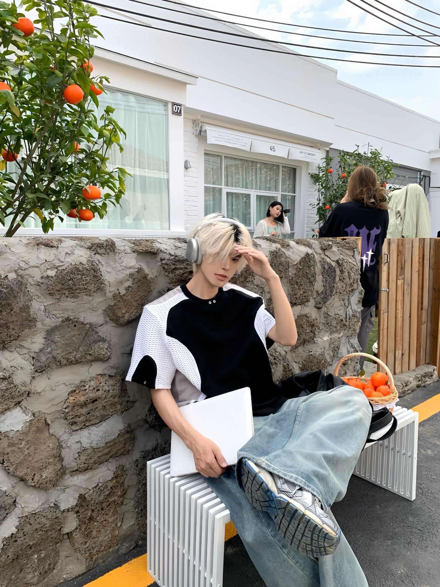 Color Block Panel Sporty Shoulder-Pad Oversize Short Sleeve T-Shirt WN19896