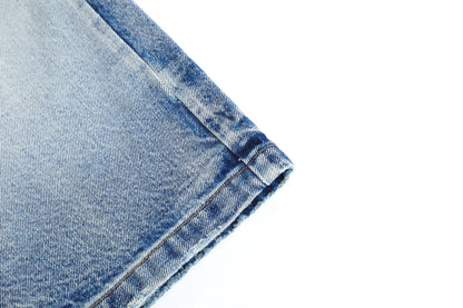 Washed Whisker Wide Leg Curved Half Denim Jeans WN25469